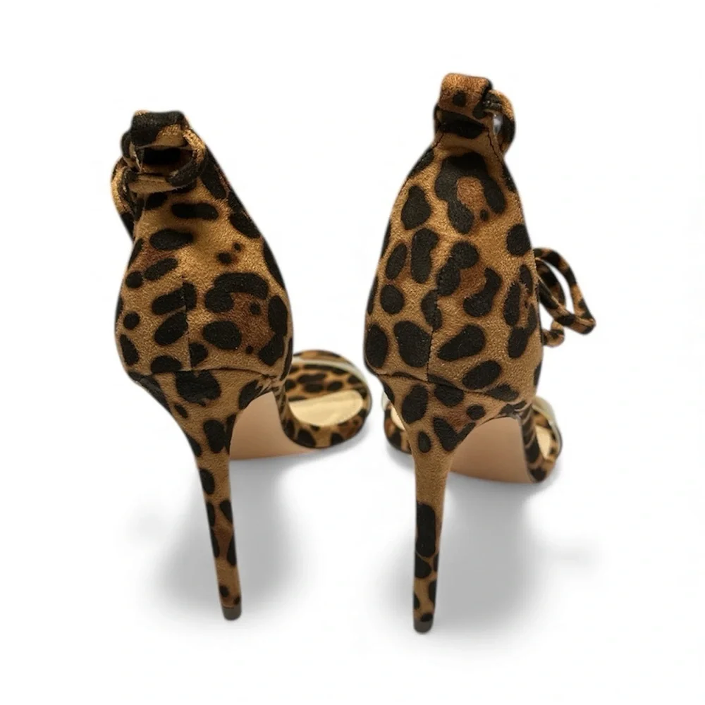 Lulus Ledah Suede Lace Up Heels Leopard Animal Print Size 6.5
